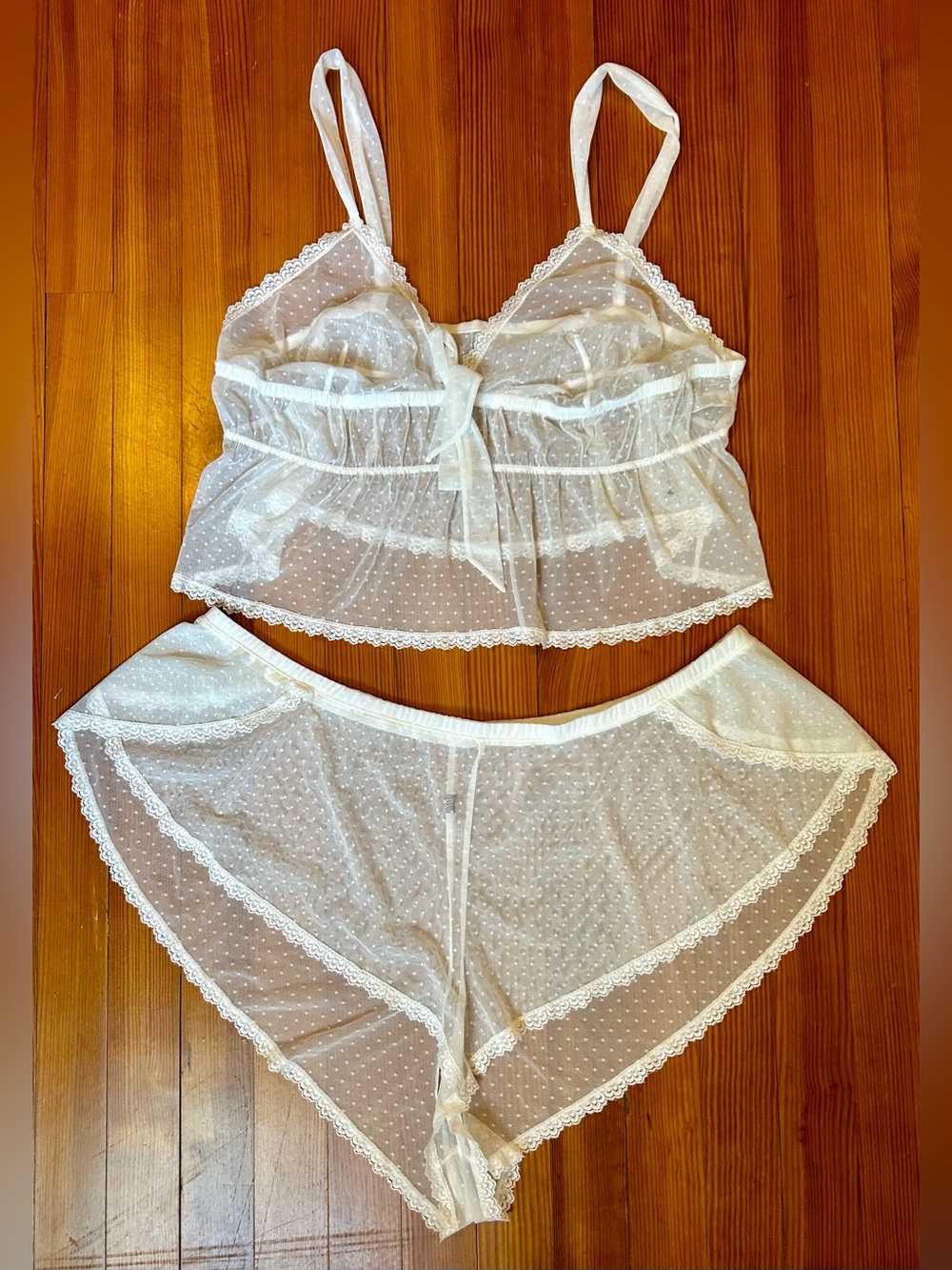 Adore Me White Sheer Dot Lace Bralette & Shorts Set